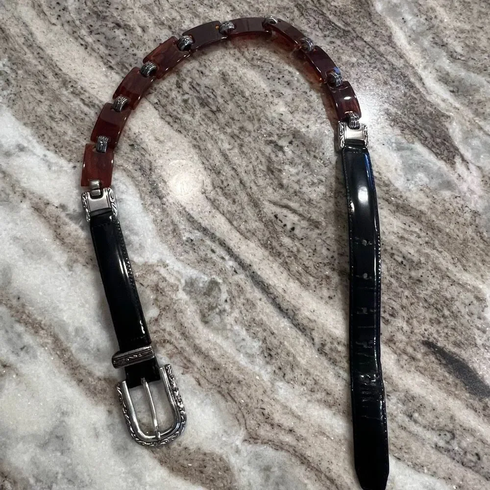 Brighton Vintage Leather & Tortoise Shell Bakelite Style Belt 42103 Womens Small
